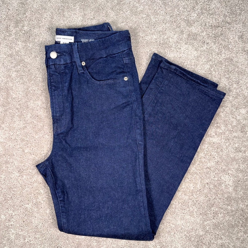 Good American Good Legs Straight Jeans Dark Blue Wash Size 6-12